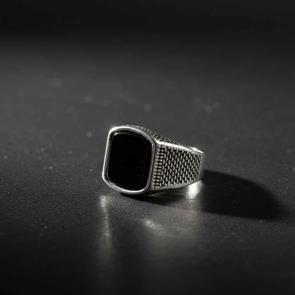 Eclipse Silver Men’s Ring with Black Stone
