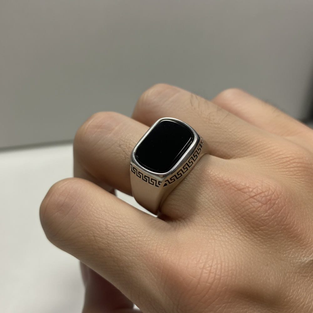 Crown Silver Men’s Ring with Black Onyx