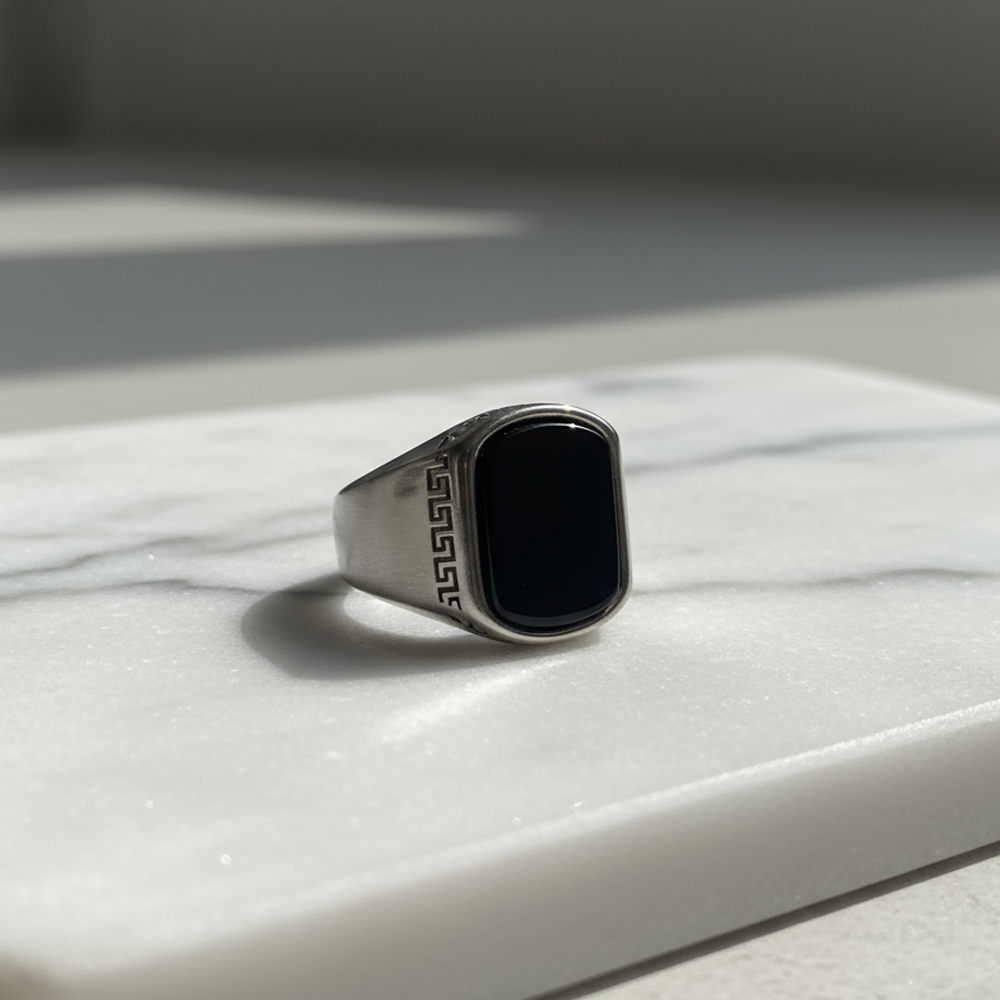 Crown Silver Men’s Ring with Black Onyx
