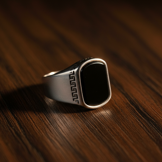 Crown Silver Men’s Ring with Black Onyx