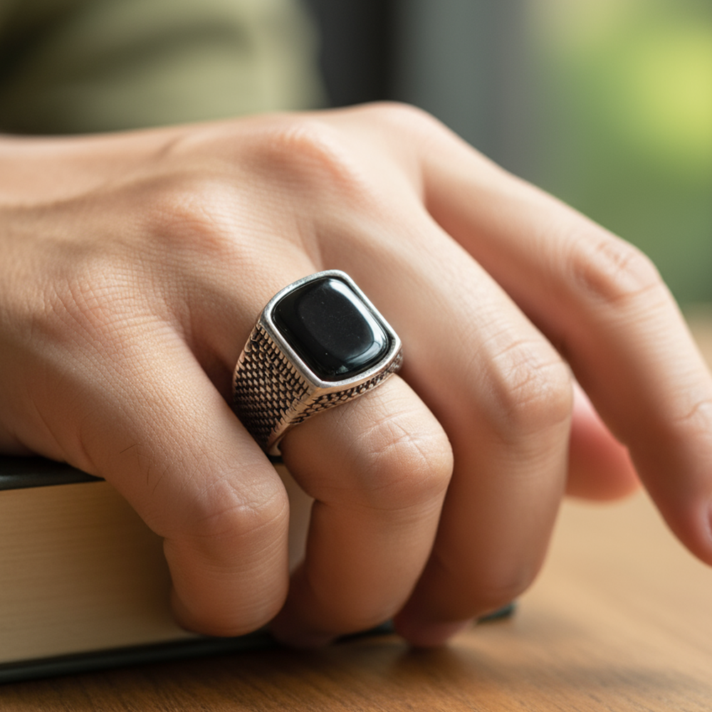 Eclipse Silver Men’s Ring with Black Stone