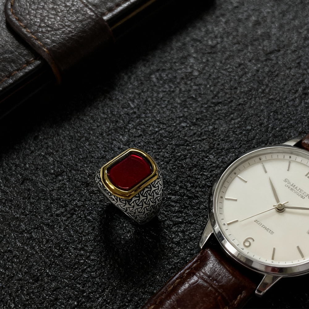Crimson Gold Men’s Ring with Red Stone
