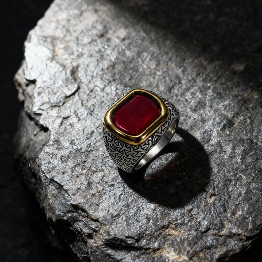 Crimson Gold Men’s Ring with Red Stone