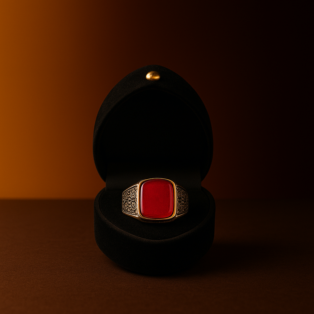 Crimson Gold Men’s Ring with Red Stone