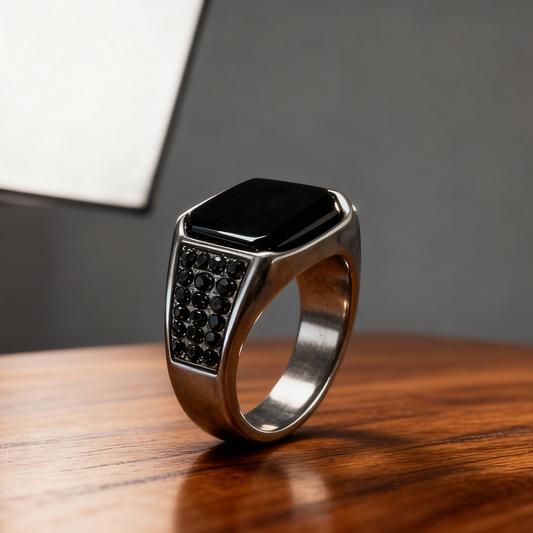 Dominion Black Onyx Men’s Ring in Gold Color