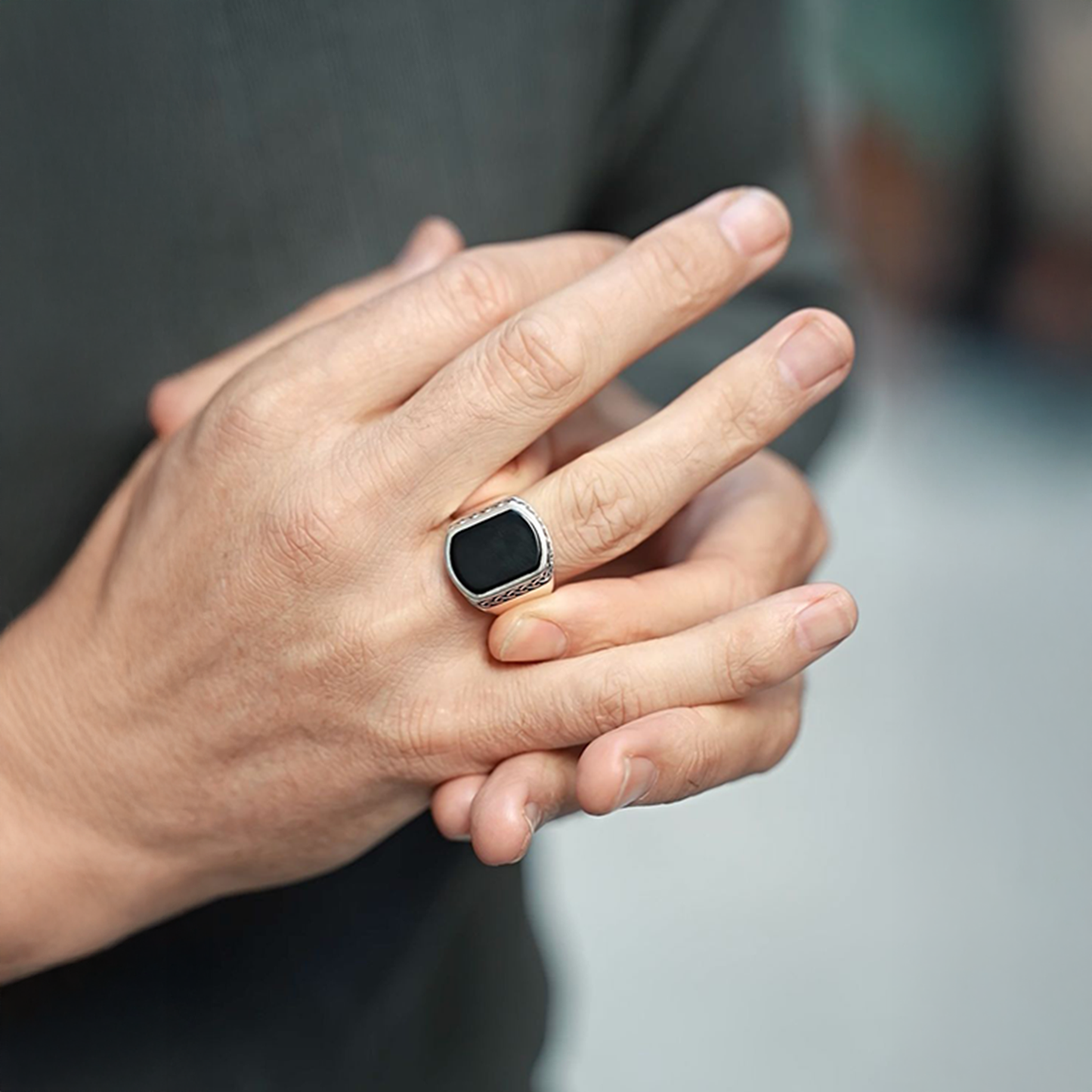Crown Silver Men’s Ring with Black Onyx