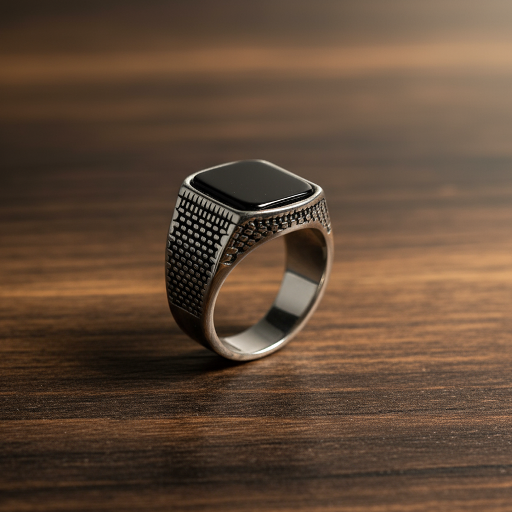 Eclipse Silver Men’s Ring with Black Stone