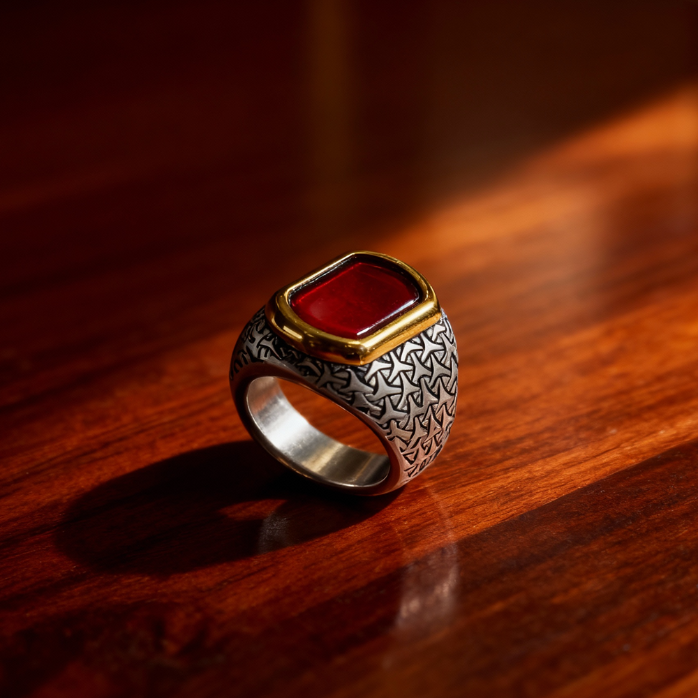 Crimson Gold Men’s Ring with Red Stone